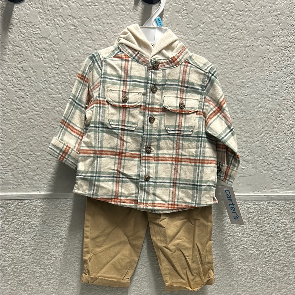 Carter's Plaid Shirt and Tan Pants Set